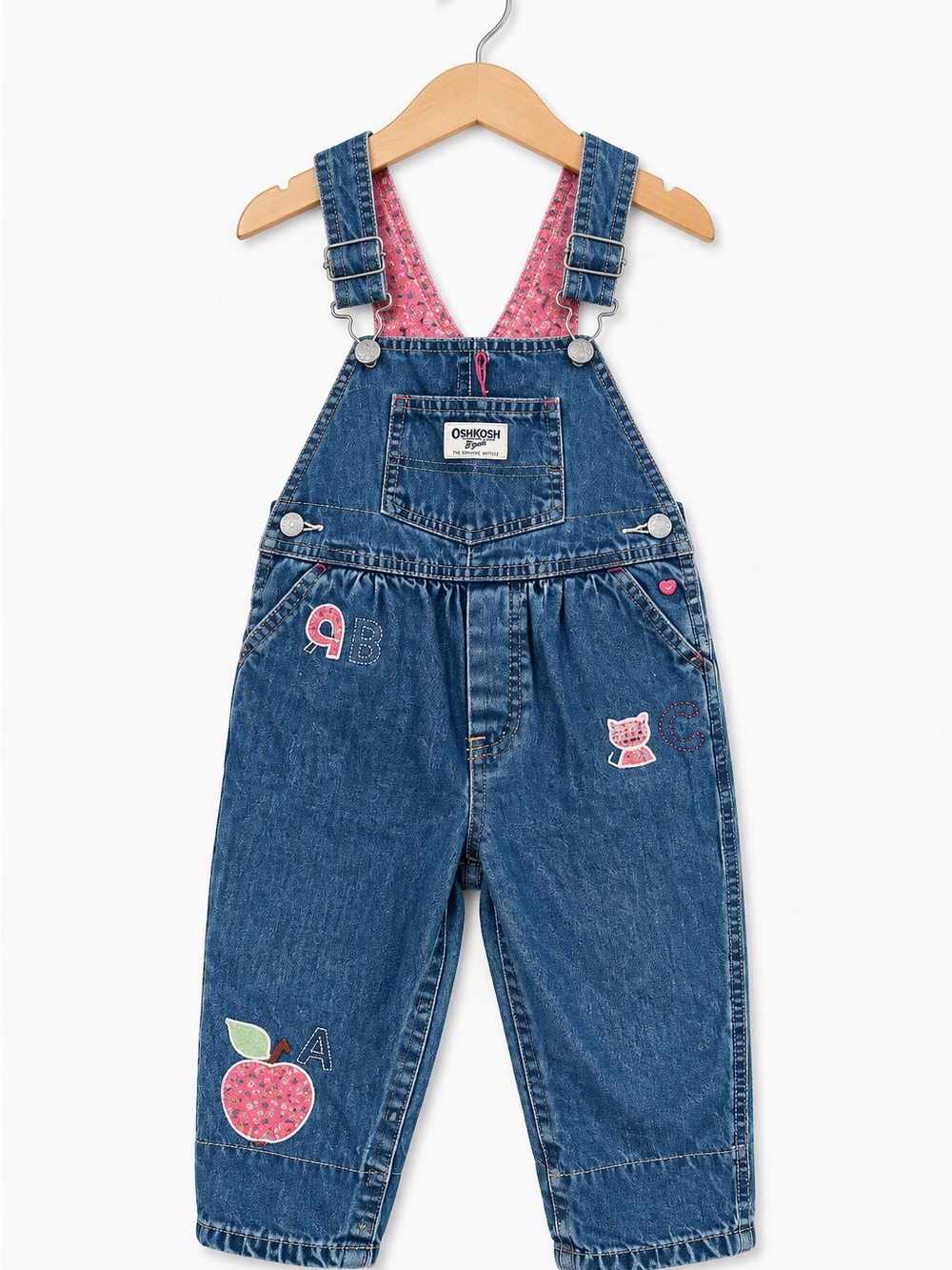 Vintage Oshkosh ABC’s Embroidered Denim Overalls Infant Girls 24M Blue Floral
